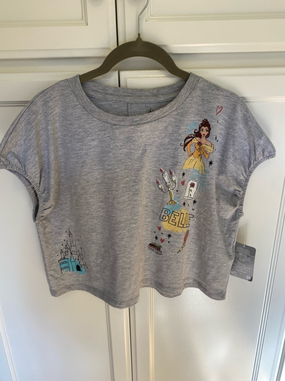 Disney Belle Heather Gray Cropped Graphic Tee